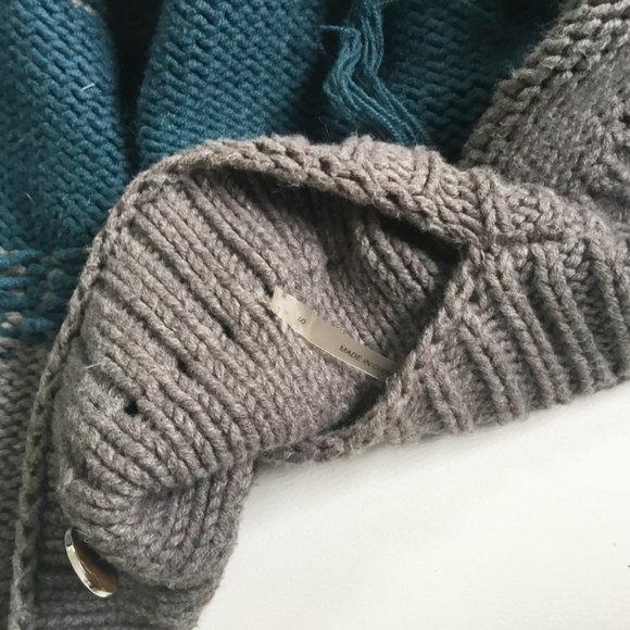 Margaret O'Leary Cropped Striped Blue & Gray Fringe Distressed Boatneck Sweater - Picture 4 of 6